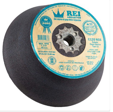 Rebolo Copo Cônico 5'' grão 120 Linha Ouro - Rei Abrasivos