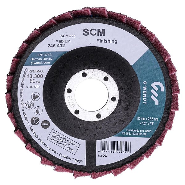 Disco Flap SCM Fibra G27 - 115x22,2 Vermelho Médio - G-Wendt (W2 Brasil)
