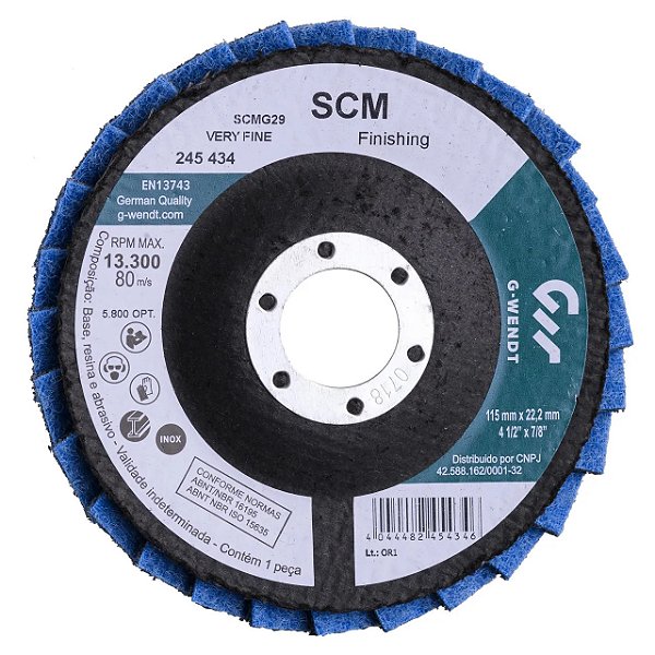 Disco Flap SCM Fibra G27 - 115x22,2 Azul Fino - G-Wendt (W2 Brasil)