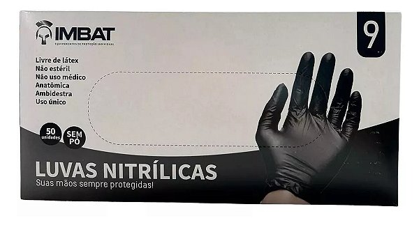 Luva Nitrílica Descartável Preta 50 unidades - IMBAT