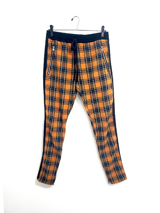 Calça Xadrez Laranja e Preto Forever 21