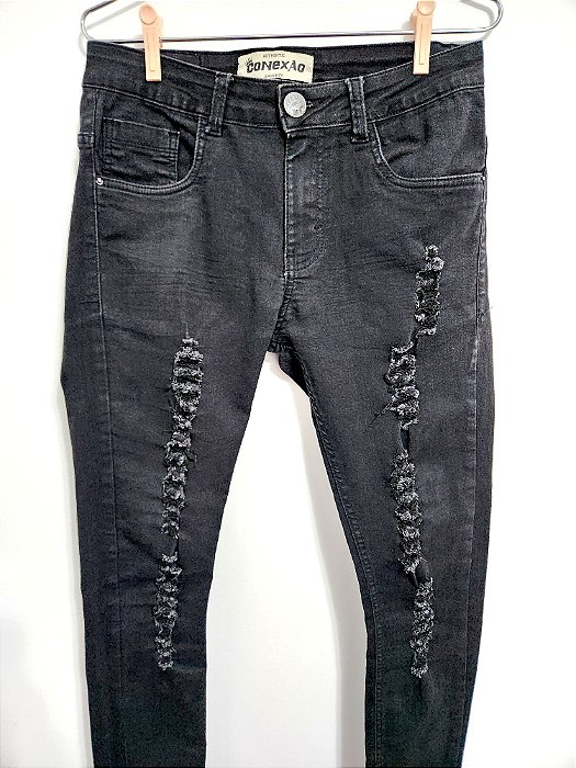 Calça Jeans Preta Masculina Destroyed Super Skinny - Conexão