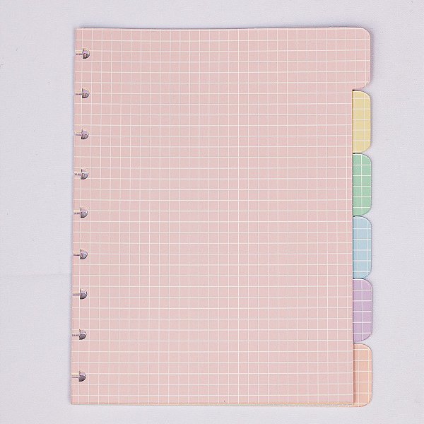 Kit com 6 divisórias quadriculadas coloridas para caderno de discos