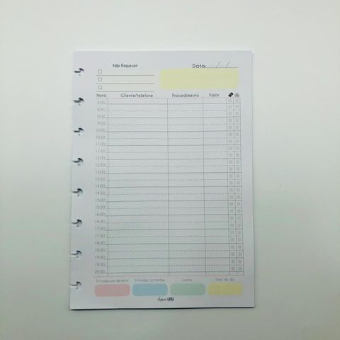 Refil Controle diário de Agendamentos (A5 - 8 furos)
