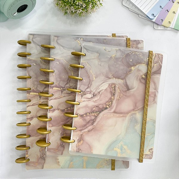 Caderno de Discos Basic Inteligente Mármore Dourado - Folhas Reposicionáveis - Moreih