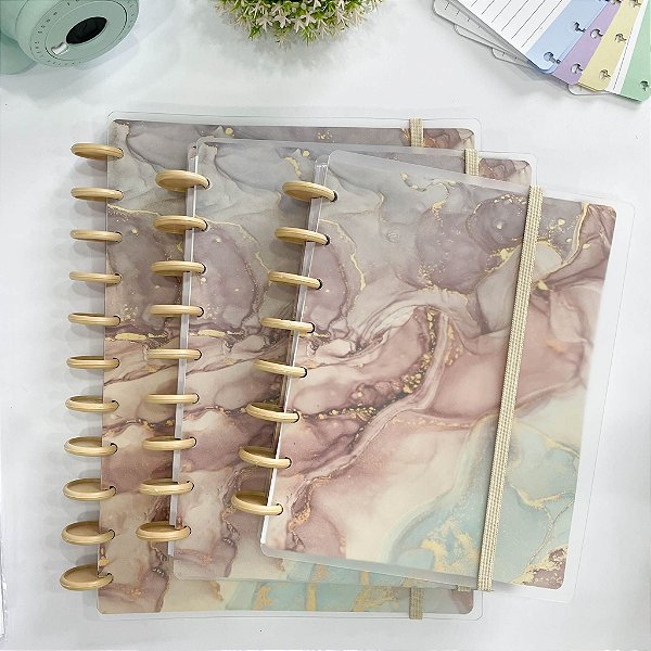 Caderno de Discos Basic Inteligente Mármore Nude - Folhas Reposicionáveis - Moreih