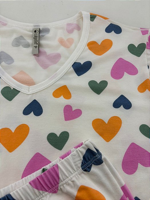 Pijama Manga Curta Corações - Empório do Algodão