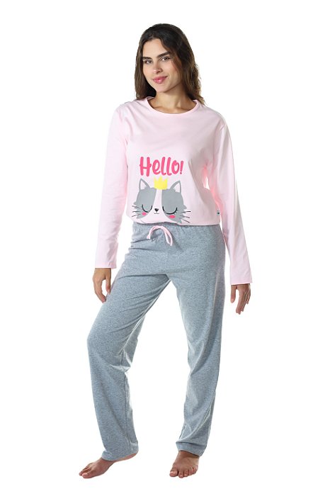 Pijama Feminino Hellow Cat - Empório do Algodão