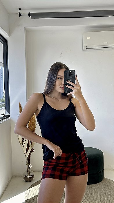 Pijama Feminino De Alça Xadrez Verão - Empório do Algodão
