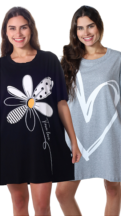 Kit 2 Camisetões Feminino Manga Curta - Empório do Algodão