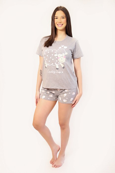 Pijama Manga Curta Ovelha Mescla
