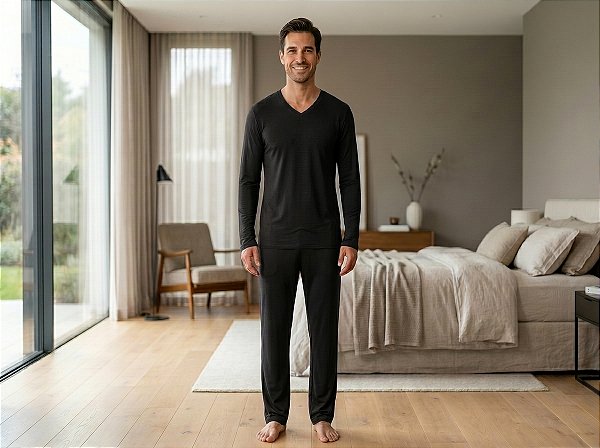 Pijama Masculino Preto Manga Longa - 100% Algodão – Empório do algodão
