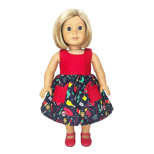 Vestido de Boneca Jardim Vermelho
