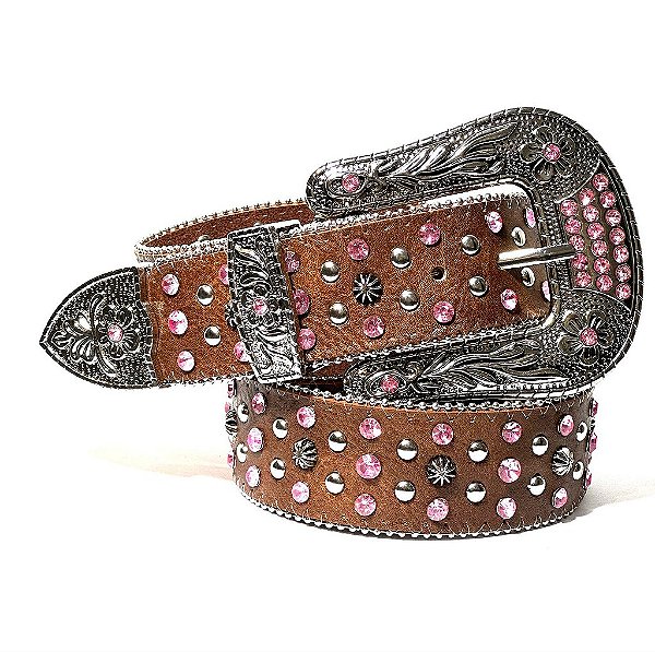 Cinto Western Marrom & Pink Texas Ranch