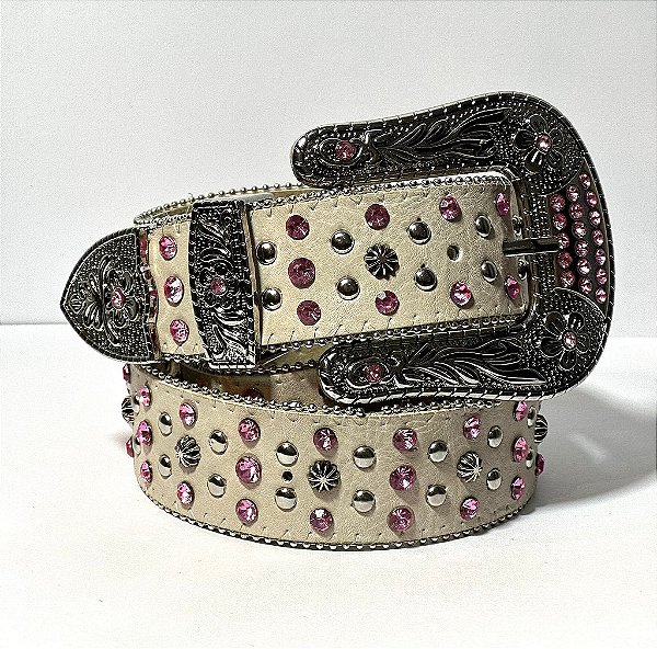 Cinto Western Plus Size Branco & Pink Texas Ranch