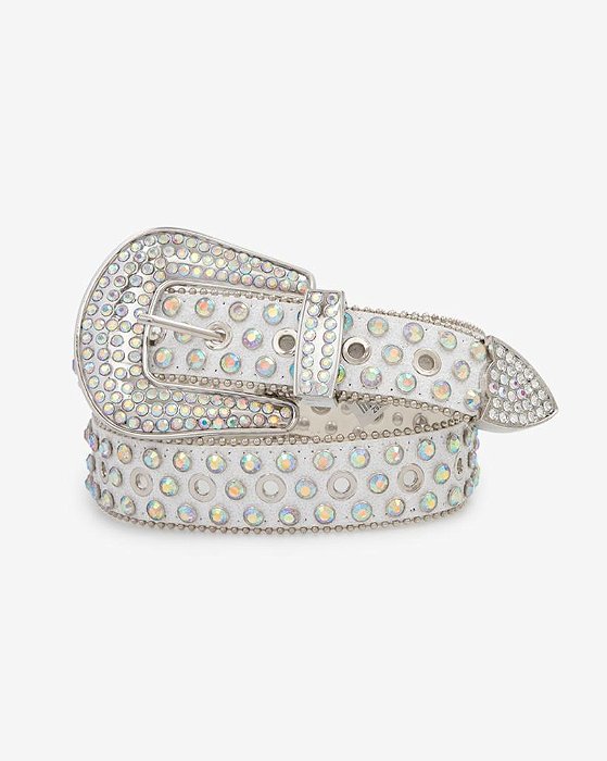 Cinto Plus Size Glitter c/ Pedras Branco