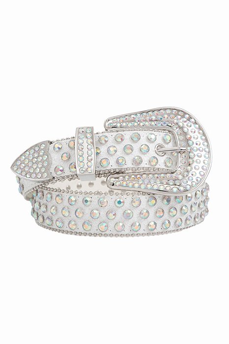 Cinto Country Glitter Branco c/ Pedras Furta-cor