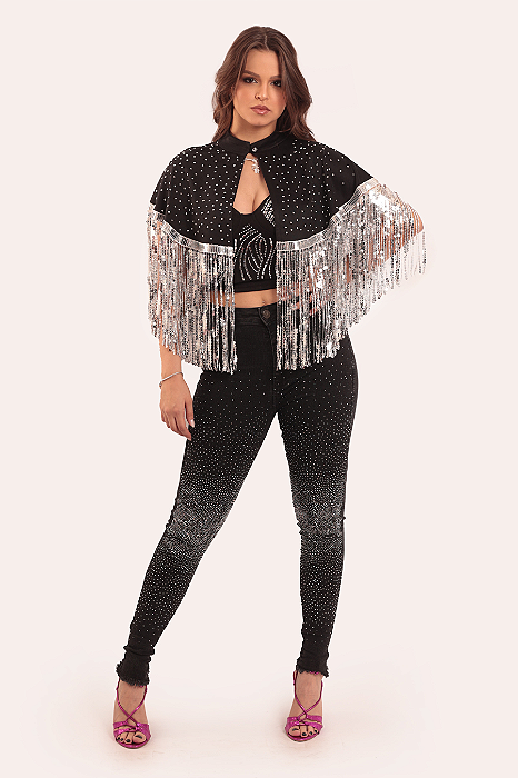 Calça Jeans Skinny Black & Silver Shine TR95