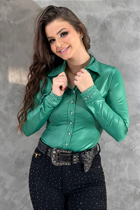Body Camisa Cirrê Verde Básico Texas Ranch TR89