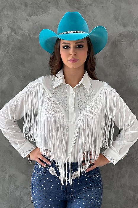 Camisa Feminina White Franjas Strass TR20