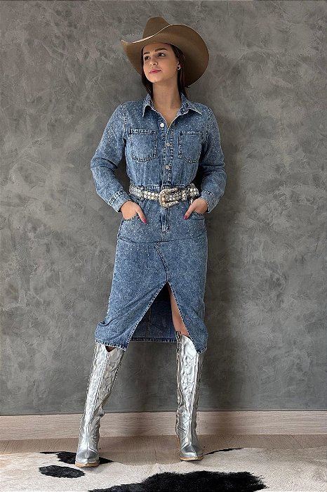 Vestido Jeans Country Azul Escuro Jolene Texas Ranch Jeans Ref. TR046