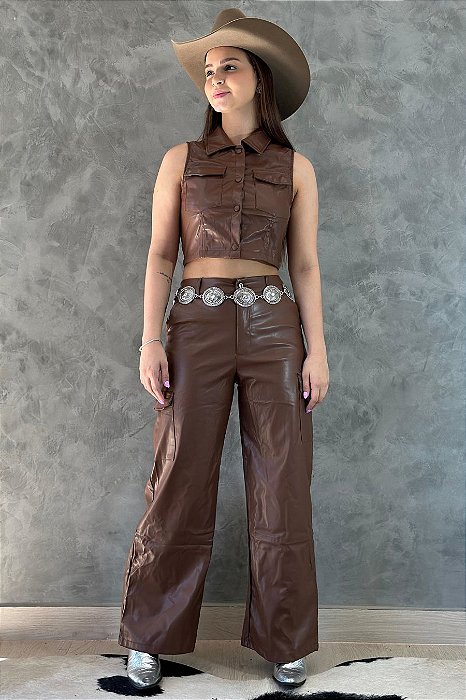 Conjunto de Couro Sintético Marrom Escuro Texas Ranch Ref. TR10