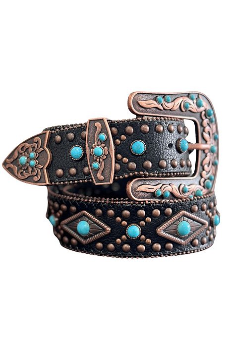 Cinto de Couro Feminino Preto e Azul Oldest Texas Ranch Ref. TR069