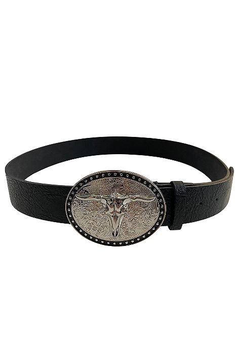 Cinto Country Preto Couro Fivela Longhorn Ref. TR81