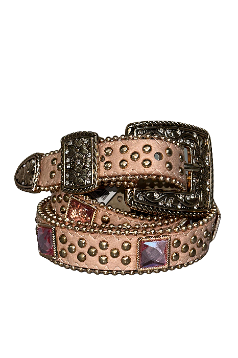 Cinto Country Feminino Slim Rosê Pedras Quadradas Ref. TR86