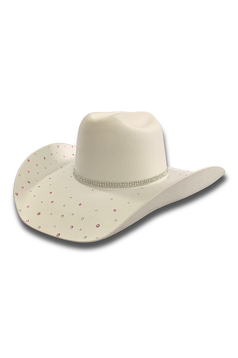 Chapéu Branco Detalhado Strass Rosa Texas Ranch Jeans Ref. TR21