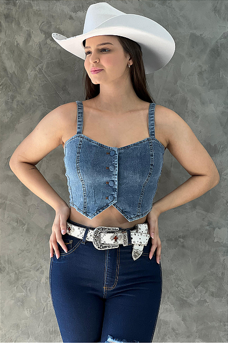 Colete Jeans Escuro Básico Cowgirl Barretos Texas Ranch Jeans Ref. TR01