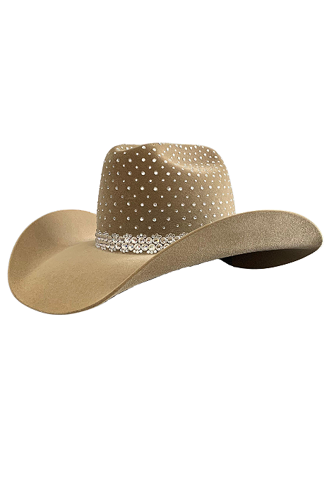 Chapéu Marrom Claro Detalhado C/ Strass Prata Texas Ranch Jeans Ref. TR24