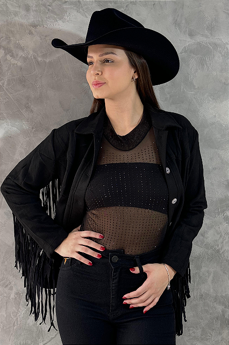 Jaqueta Suede Black Franjas Basic Texas Ranch Jeans Ref. TR34