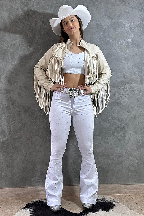 Calça Jeans Branca C/ Brilhos Furta-cor Texas Ranch Jeans Ref. TR166