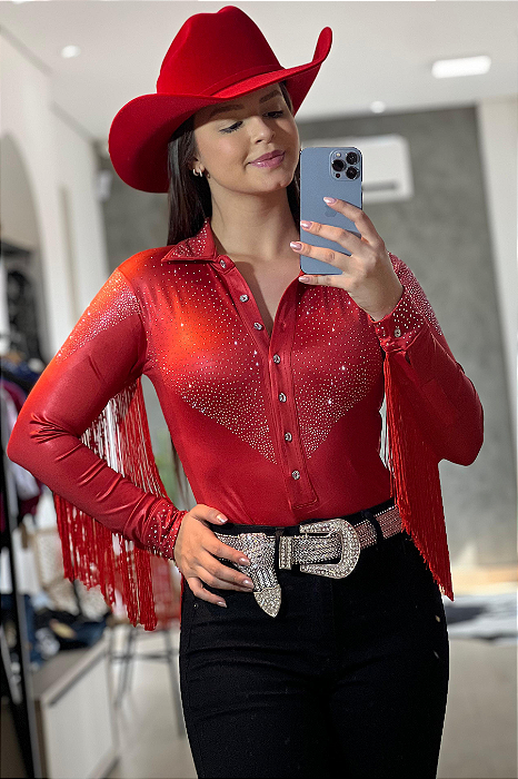 Body Camisa Cirrê Red Diamond Franjas Texas Ranch Ref. TR198