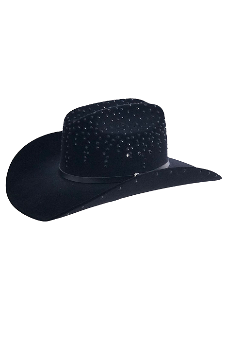 Chapéu Preto Detalhado C/ Strass Preto Texas Ranch Jeans Ref. TR27