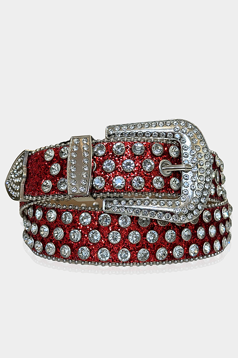 Cinto Country Glitter Vermelho c/ Pedras Pratas Ref. TR107