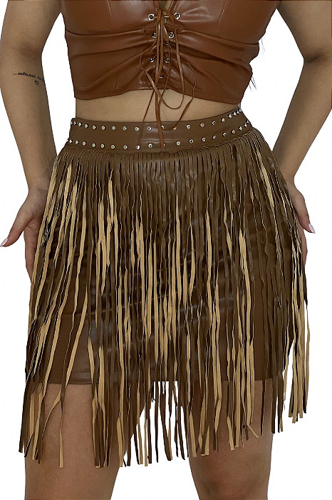 Shorts Saia Marrom Claro Franjas Miss Texas Ranch Ref. TR10