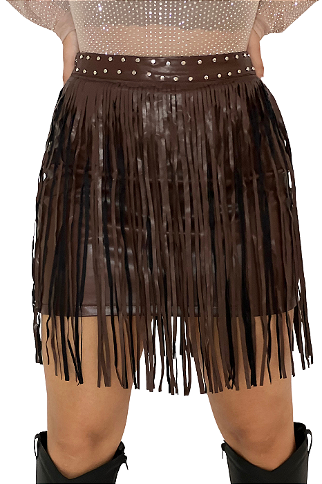 Shorts Saia Marrom Escuro Franjas Miss Texas Ranch Ref. TR11