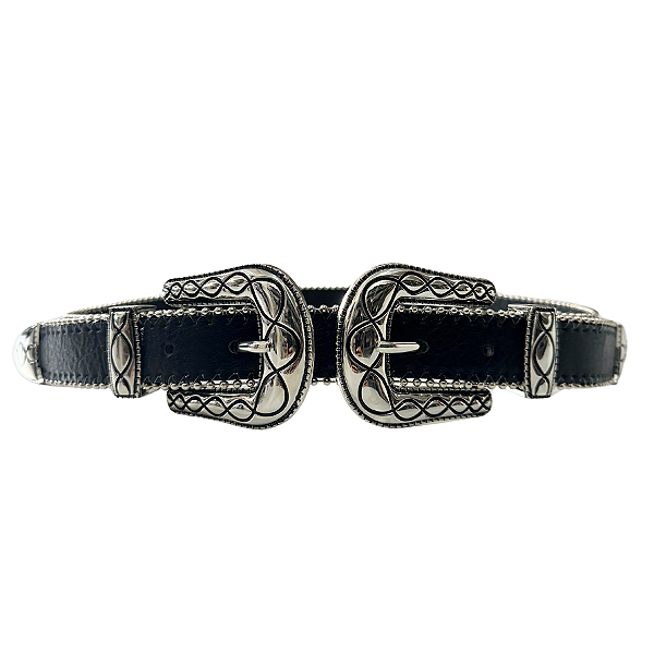Cinto Preto Fivela Dupla Couro Texas Ranch Ref. TR128