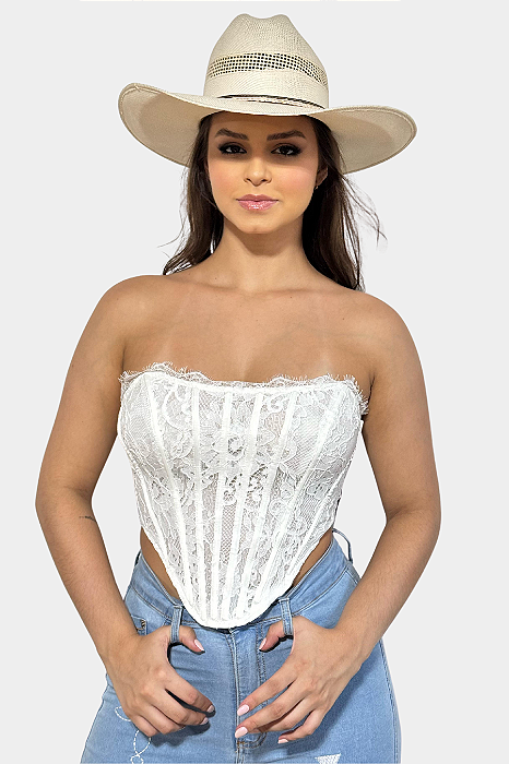 Corselet Renda Branco Moda Country Texas Ranch Ref. TR13