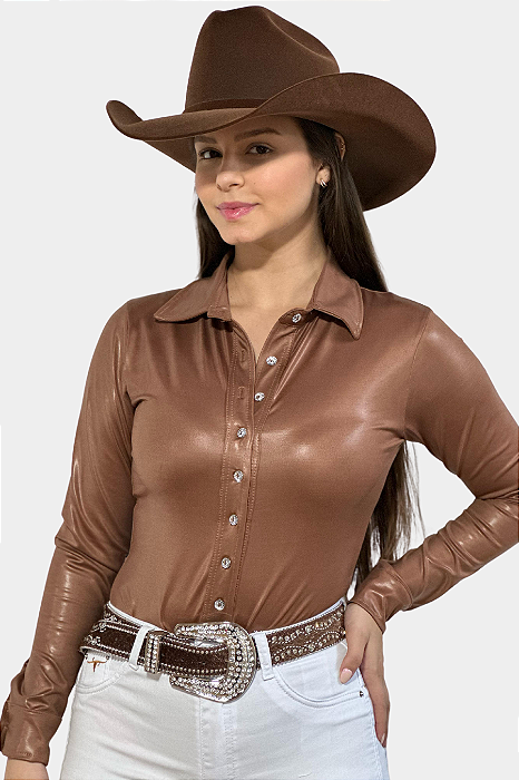 Body Camisa Cirrê Marrom Básico Texas Ranch Ref. TR218