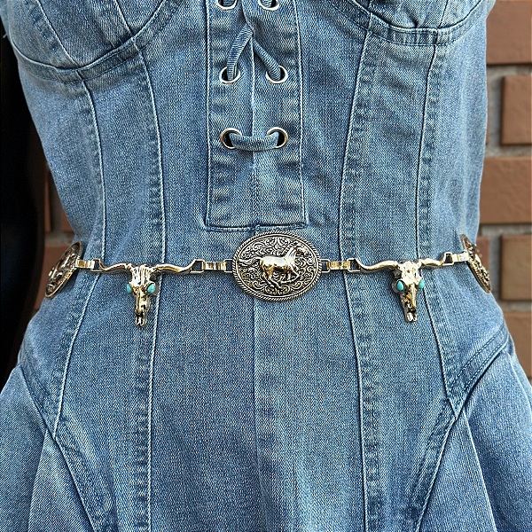 Cinto Corrente Dourado Feminino Longhorn Horse Ref. TR137