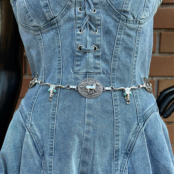 Cinto Corrente Prata Feminino Longhorn Horse Ref. TR138