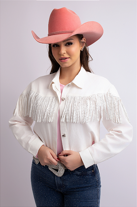 Jaqueta Branca Sarja Franjas Strass Texas Ranch Ref. TR47