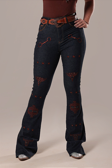 Calça Jeans Azul Intense Bordada Country Sessions Ref. TR265