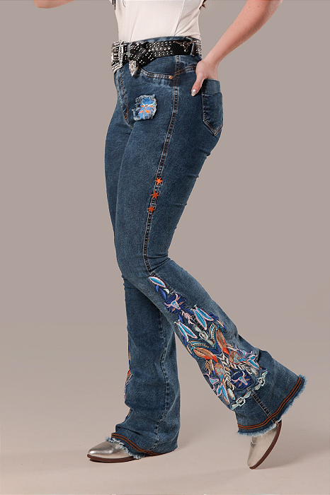 Calça Jeans Stoned Bordada Indian Western Ref. TR275