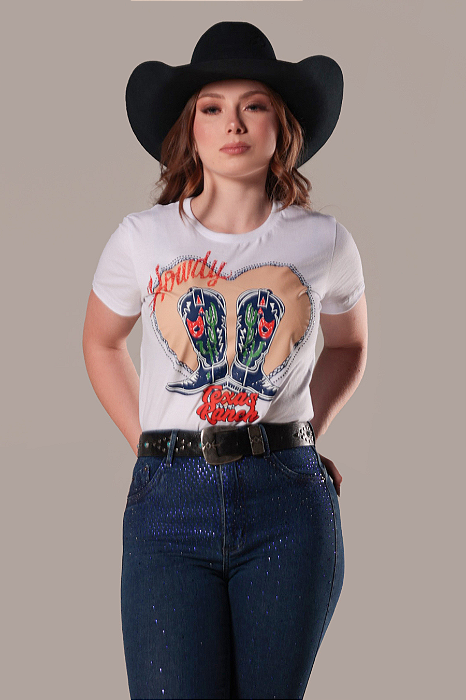 Camiseta Feminina Branca Howdy Texas Ref. TR39