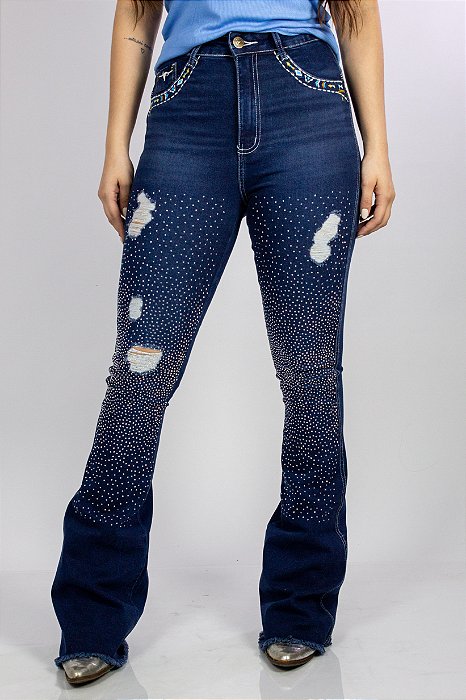 Calça Jeans Azul Head Ox Silver Strass Ref. TR283