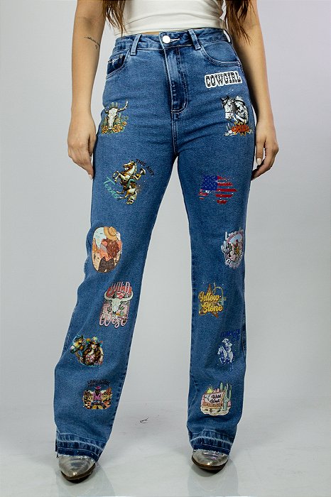 Calça Jeans Azul Wide Leg Western Design Ref. TR286